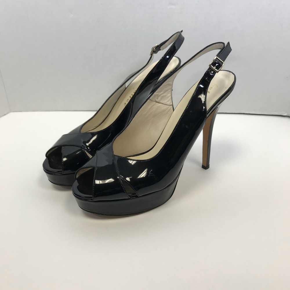 Bettye Muller BLACK Patent Leather Peep Toe Pumps